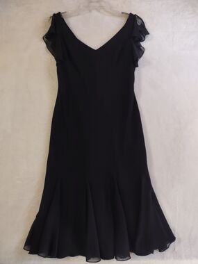 Dress Barn Black V-Neck Midi Dress with Ruffle Cap Sleeves